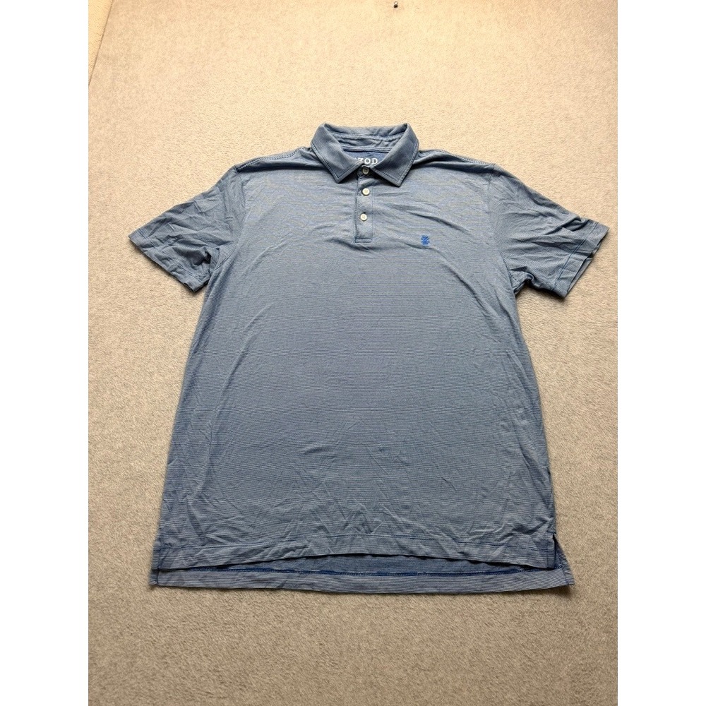 Izod Advantage Performance Mens Large Blue Striped Short Sleeve Polo Shirt